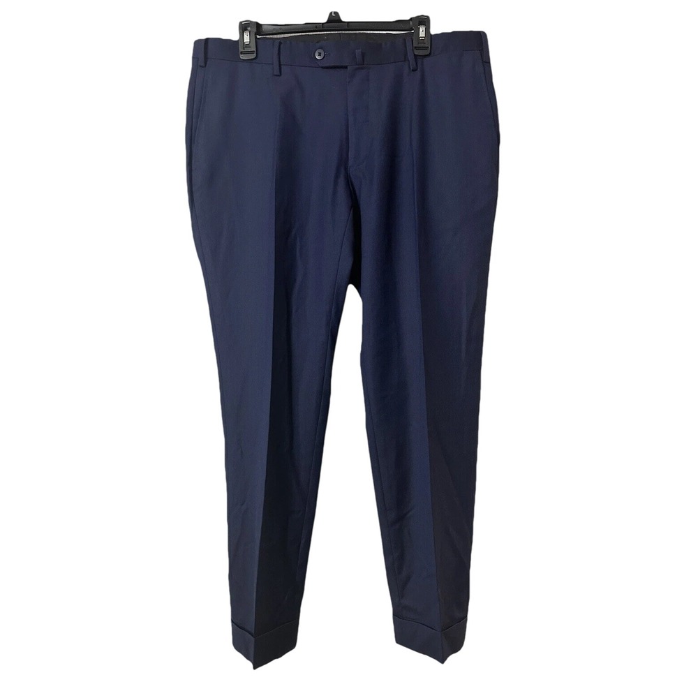 Hackett Mayfair Mens Wool Cuffed Leg Blue Dress Pants Slacks Italy Size 50